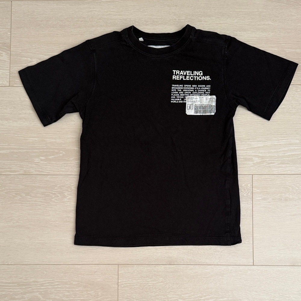 3/$10 Zara Black Short Sleeve T-Shirt with Traveling Reflection Print
